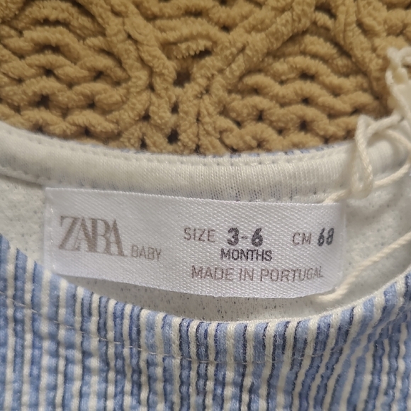 Zara Baby Blue & White Striped Seersucker Knit Dress - Size 3-6 Months - Picture 7 of 8